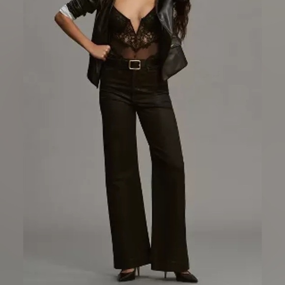 Joe's Jeans Mia Coated High-Rise Wide-Leg Jeans Black Size 32 Mobwife